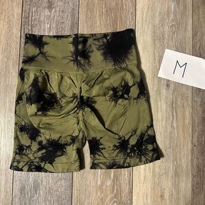 Olive and Black Tie-Dye Butt Scrunch Shorts